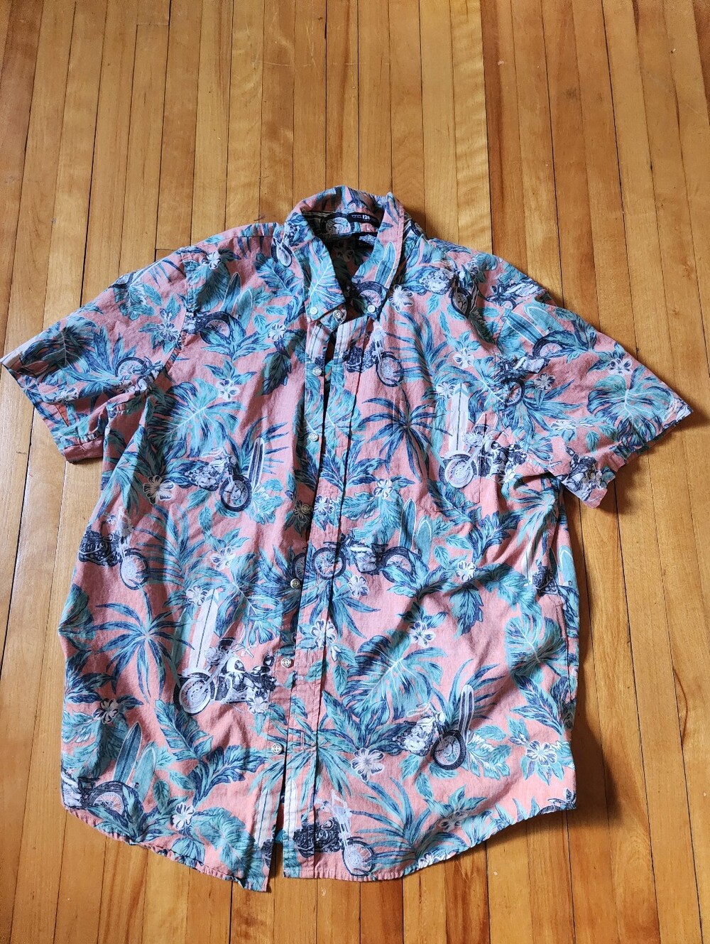 Harley-Davidson X Reyn Spooner Coral and Teal Tropical Button-Down Shirt